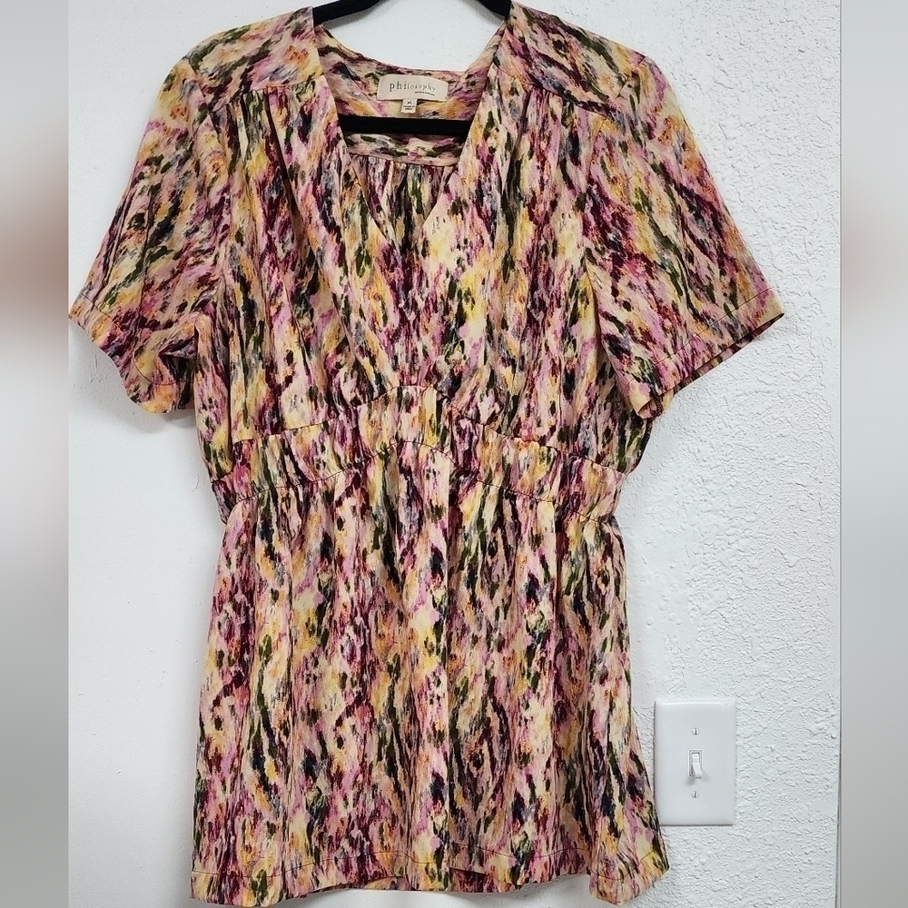 Philosophy Womens Blouse Colorful Short Sleeve V Neck Size XL